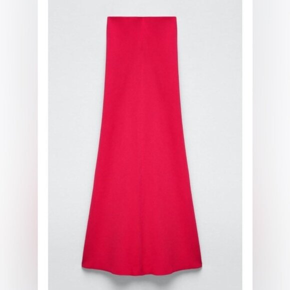 NWT ZARA Strapless Fuchsia Knit Midi Tube Dress Straight Neck 6873/013 Small - Picture 5 of 12